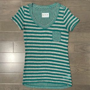 Marc New York Slightly Sheer Striped V-Neck T-Shirt Size XS